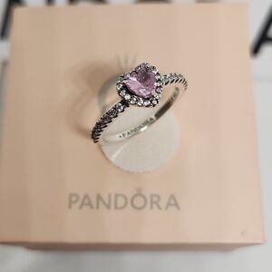 New Pandora Signature Pave Elevation pink Heart Sparkling Ring Size 6 / 52